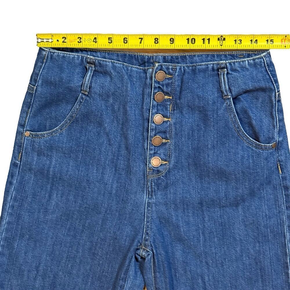 Risen Womens Size 28/7 Button Fly High Rise Cropped Fringe Wide Leg Blue Jeans - Picture 3 of 12